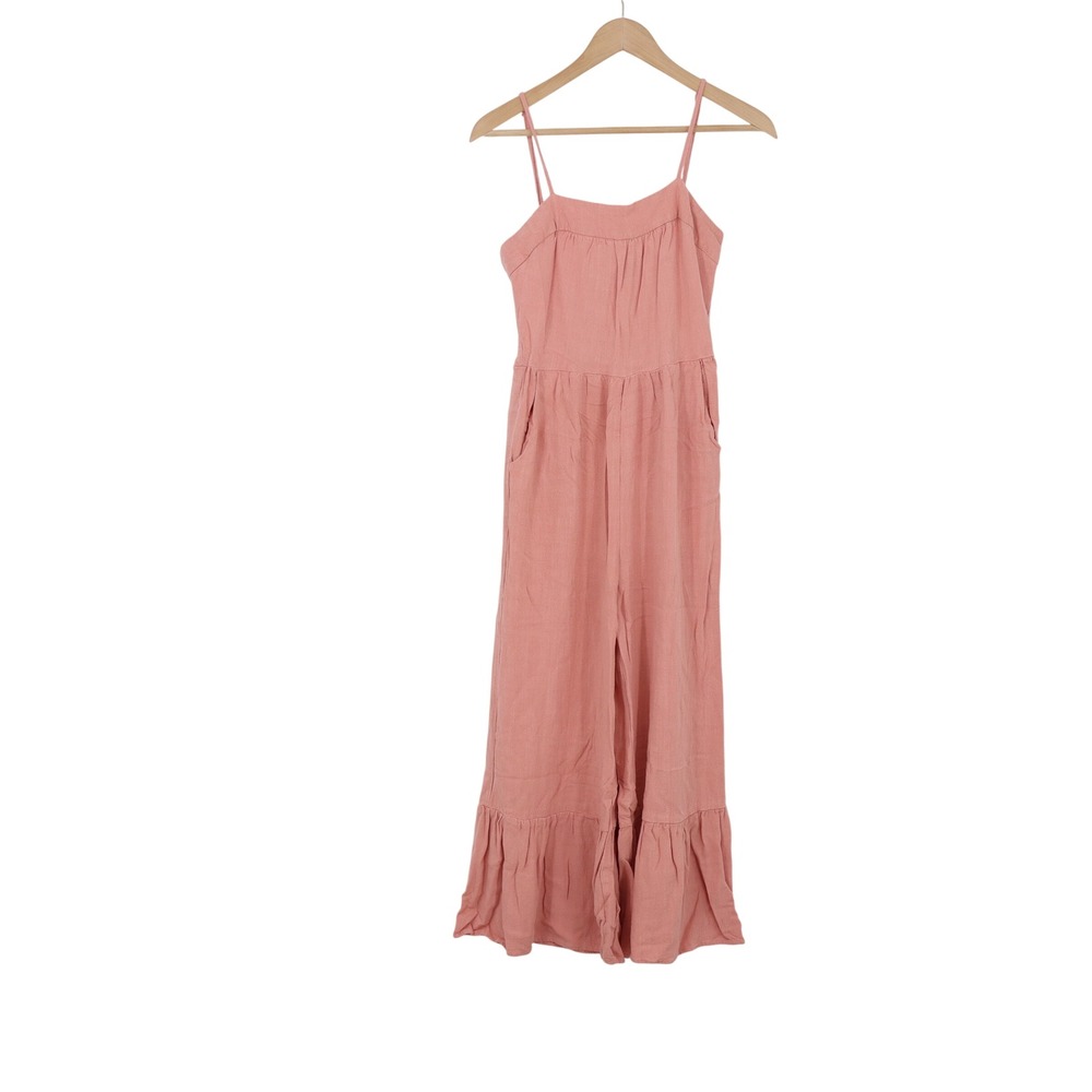 Very J Jumpsuit Womens M Pink Ruffle Hem Linen Blend Excellent